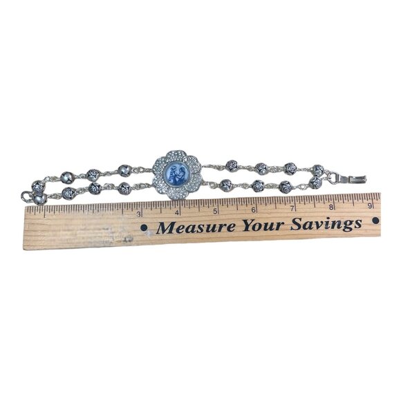 Upcycled  Vntg Rhinestone Watch w ith Danish Blue Willow China Icon Centerpiece - Picture 8 of 11